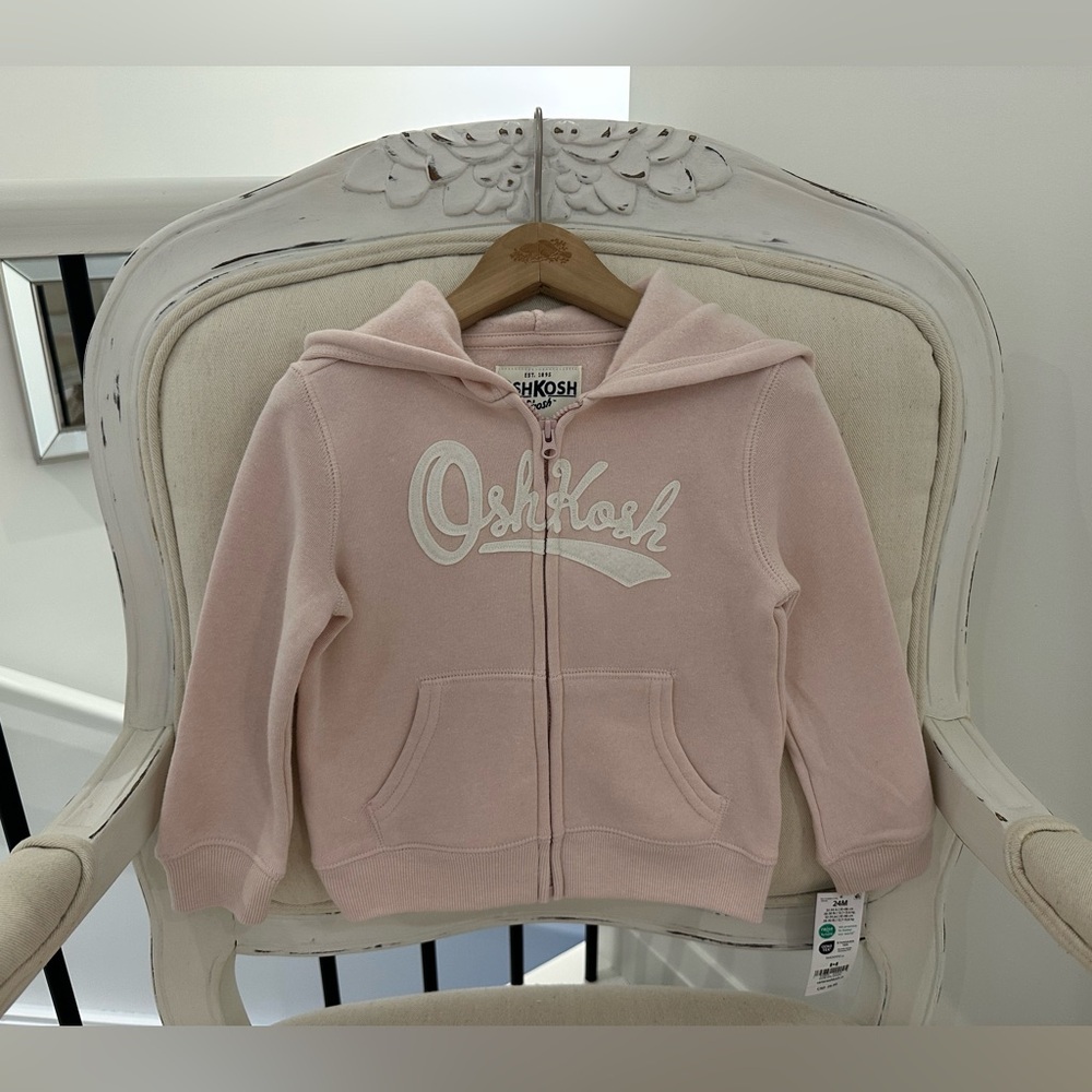🩰 24 Mth Baby Girls Ballet Pink Oshkosh Zipper Hoodie NWT